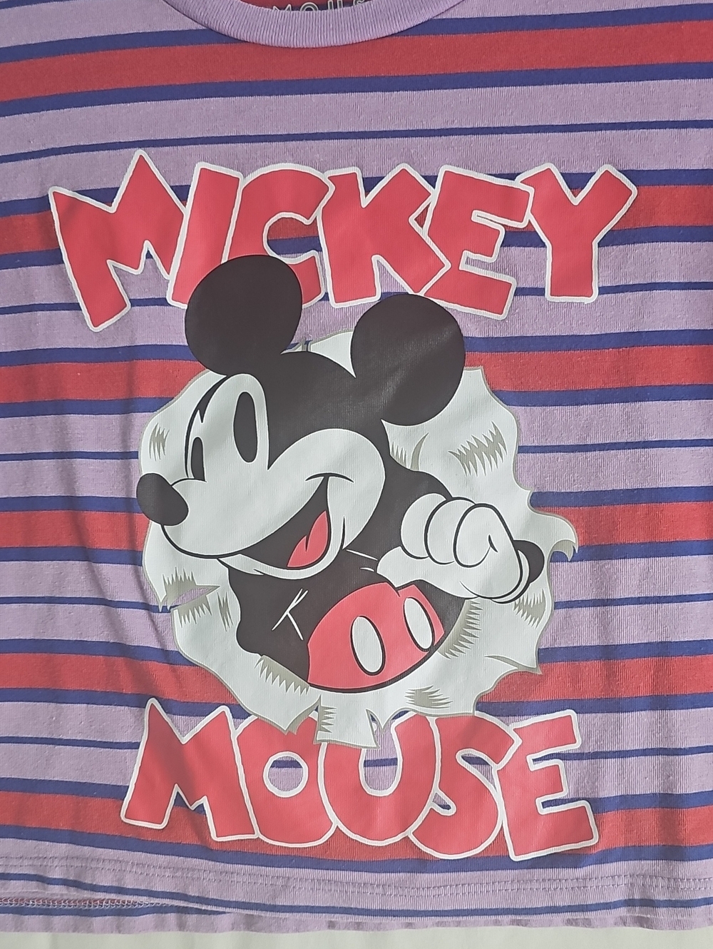 Disney Mickey Mouse Lavender & Pink Striped Short Sleeve Tee - Picture 2 of 4